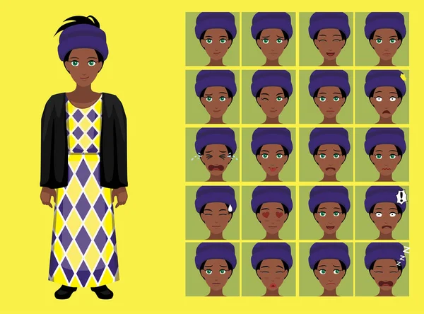 Manga Style Tribe Woman Hausa Cartoon Character Emotions — Stock Vector
