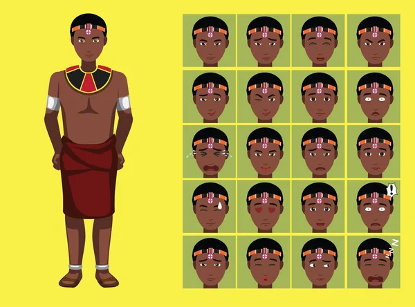 Manga Style Tribe Pokot Cartoon Character Emotions — Stockový vektor