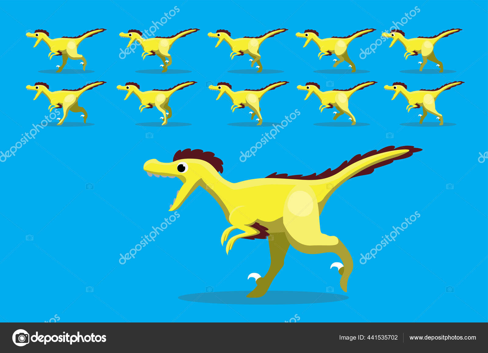 Secuencia Animación Animal Dinosaurio Velociraptor Correr Vector