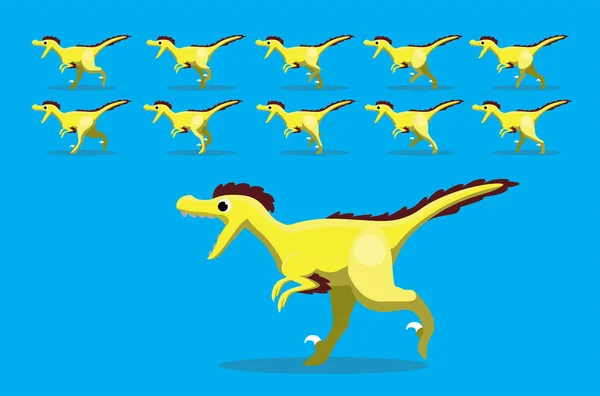 Animation Animale Séquence Dinosaure Velociraptor Course Cartoon Vector — Image vectorielle