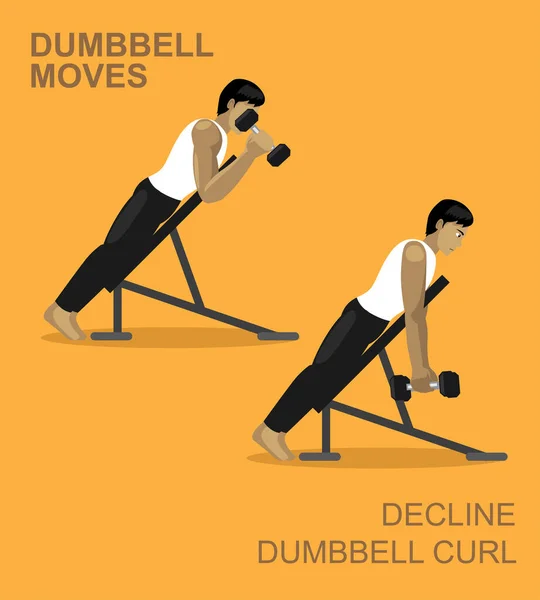 Declínio Curl Dumbbell Move Manga Gym Set Ilustração — Vetor de Stock