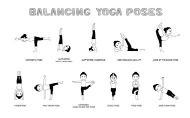 Yoga Dengeleme Vektör Resimleri Tek Renkli