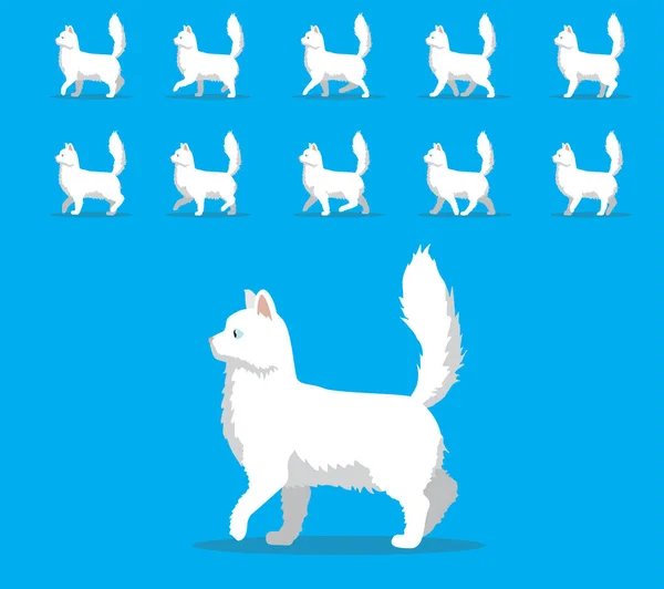 Animal Animation Sequence Cat Turco Angora Cartoon Vector — Vetor de Stock