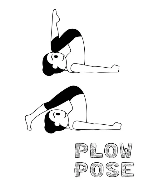 Plow Pose Cartoon Vector Illustration Monochrome — 스톡 벡터