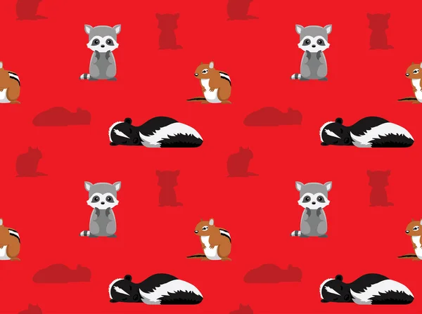 Chipmunk Raccoon Skunk Animals Seamless Wallpaper — Stock Vector