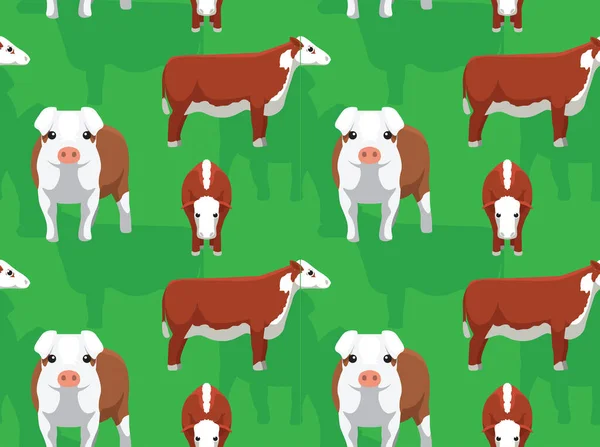 Hereford Hospodářských Zvířat Cartoon Seamless Wallpaper — Stockový vektor