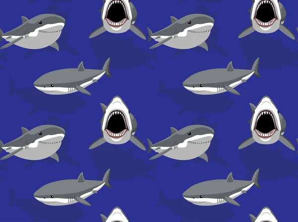 Great White Shark Cartoon Бесшовные Обои — стоковый вектор