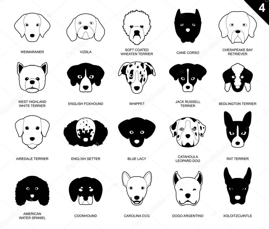Dog Faces Stroke Icon Monochrome Cartoon 4