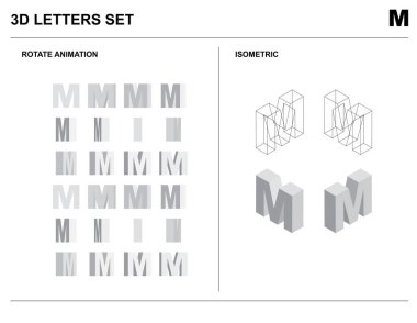3d M Alfabe Harfleri Isometric Tel Çerçeve Vektörünü Canlandır