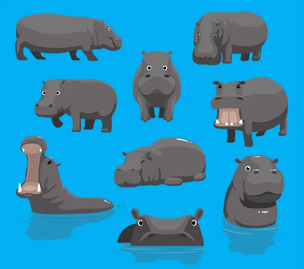 Hippopotamus Geeuwen Leuke Cartoon Vector Illustratie — Stockvector