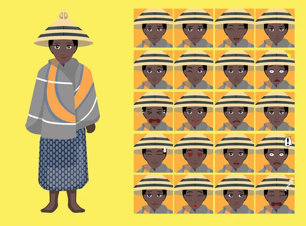 漫画風アフリカの部族ソト族女性の服漫画のキャラクター感情 — ストックベクタ