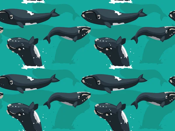 Νότια Δεξιά Φάλαινα Φόντο Κινουμένων Σχεδίων Χωρίς Ραφή Ταπετσαρία — Διανυσματικό Αρχείο
