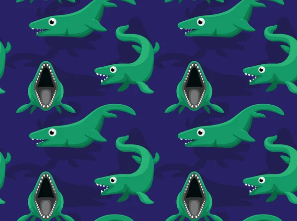 Dinossauro Água Mosasaur Cartoon Fundo Papel Parede Sem Costura —  Vetores de Stock