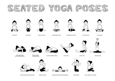 Yoga Oturmuş Pozisyonlar Vektör Resimleri Tek Renkli