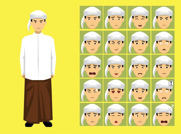 Manga Style Myanmar Bamar Man Kleren Tekenfilm Karakter Emotie — Stockvector