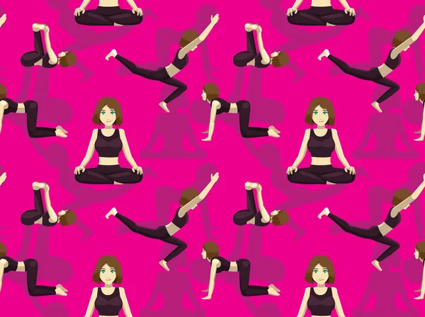 Manga Yoga Ragazza Senza Soluzione Continuità Wallpaper Rosa Sfondo — Vettoriale Stock