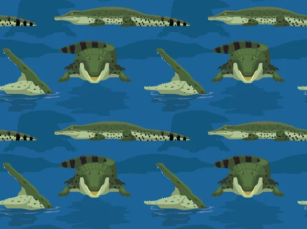 Saltwater Crocodile Cartoon Безшовные Обои — стоковый вектор