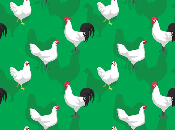 Chicken Chantecler Cartoon Green Seamless Wallpaper — Stock Vector