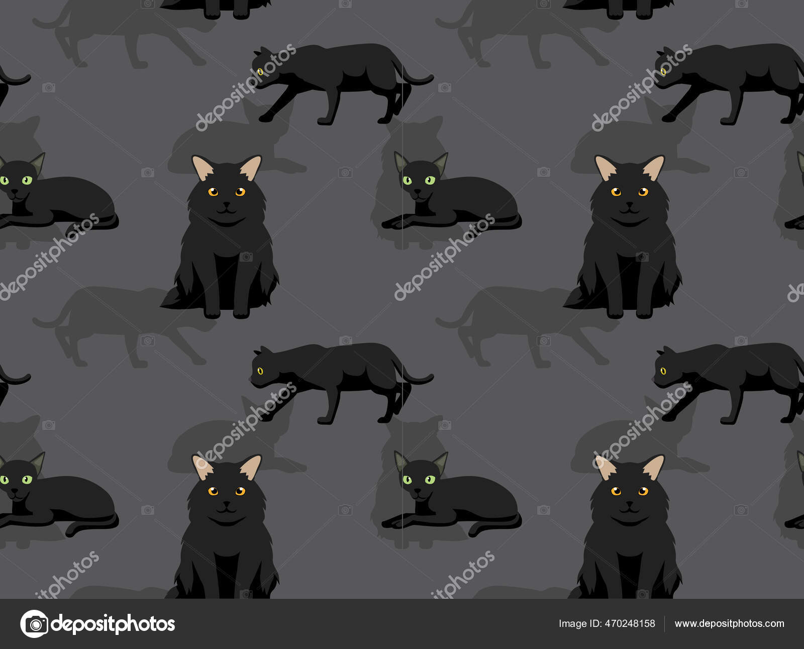 Image vectorielle Chat Noir Mignon Fond Bande Dessinée Sans Couture Fond D' écran par ©Punnawich - 470248158, image size:1600x1292