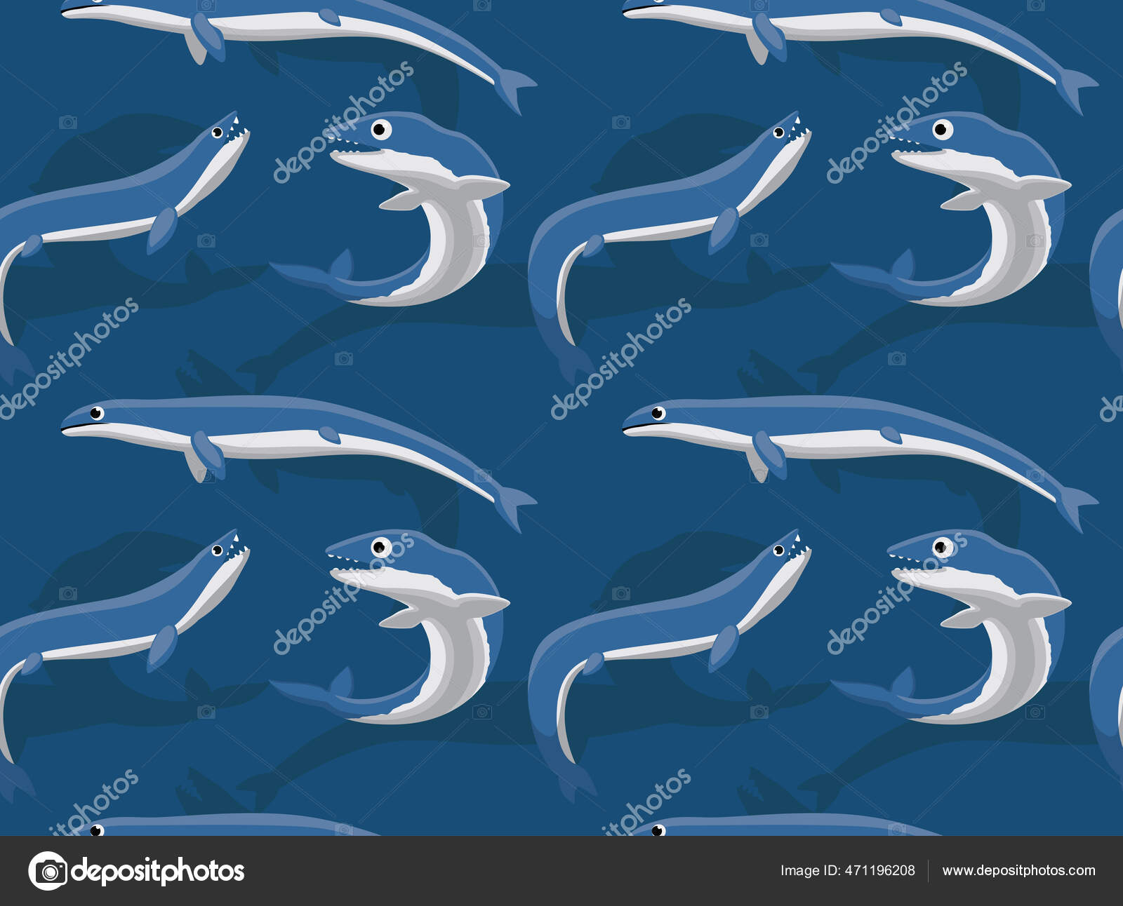 Cute Sea Monster Basilosaurus Cartoon Background Seamless Wallpaper