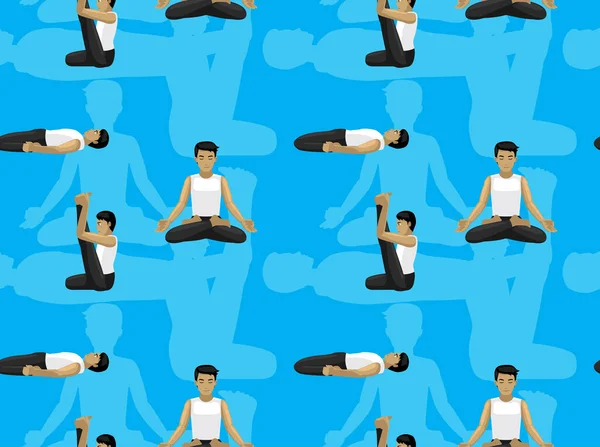 Manga Yoga Lotus Pose Man Cartoon Background Seamless Wallpaper — 스톡 벡터