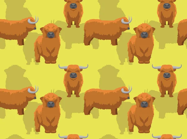 Vaca Escocesa Highland Cartoon Fundo Papel Parede Sem Costura — Vetor de Stock