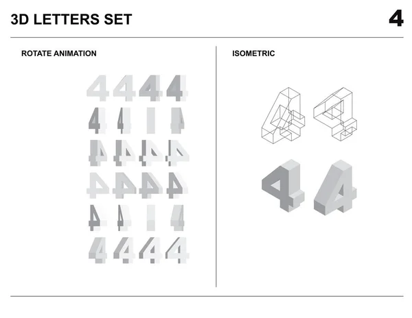 Number Letters Set Animate Isometric Wireframe Vector — Stock Vector
