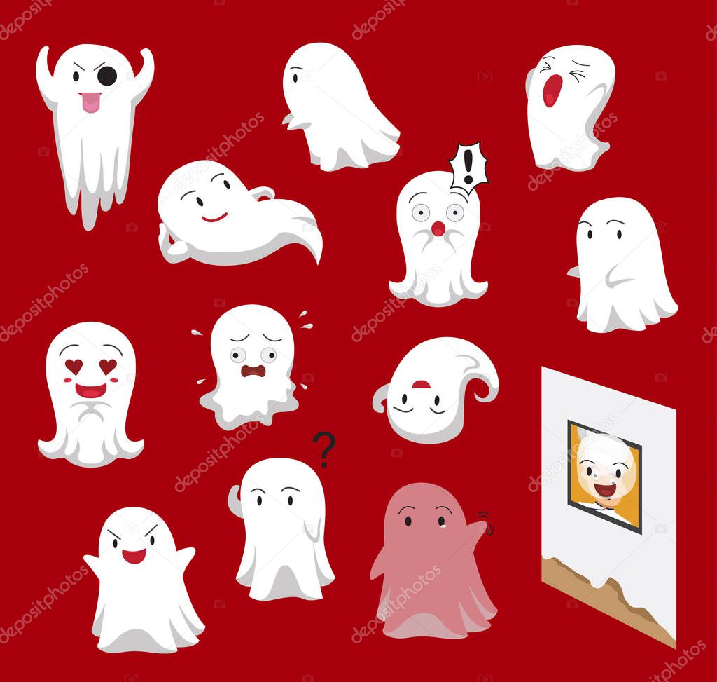 Cute Ghost Cartoon Red Background Vector Illustration