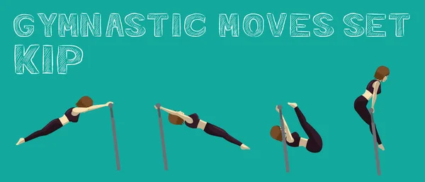 Gymnastic Moves Set Kip Manga Cartoon Vector Illustration — Image vectorielle