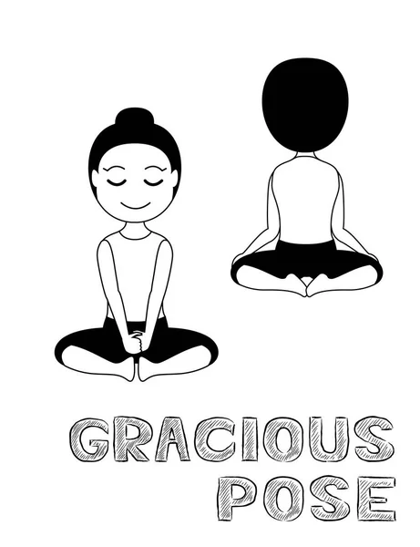 Yoga Gracioso Pose Dibujos Animados Vector Ilustración Blanco Negro — Vector de stock