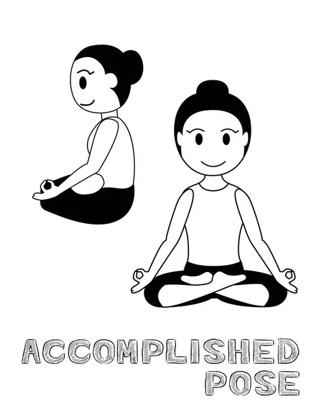 Yoga Realizado Pose Cartoon Vector Illustration Blanco Negro — Archivo Imágenes Vectoriales