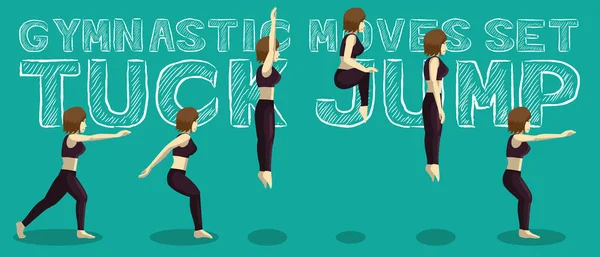 Jeu Mouvements Gymnastique Tuck Jump Manga Illustration Vectorielle Bande Dessinée — Image vectorielle