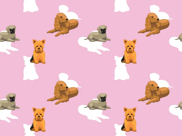 Cocker Spaniel Pug Yorkshire Terrier Cartoon Dog Papel Parede Fundo —  Vetores de Stock