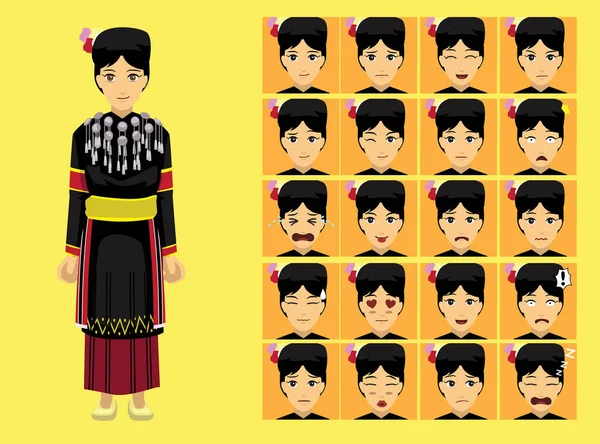 Manga Estilo Myanmar Lashi Kachin Mulher Roupas Desenhos Animados Personagem — Vetor de Stock