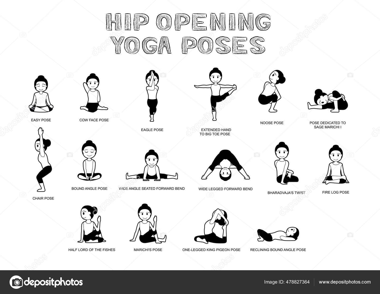 Hip Opening Yoga Poses Illustration Vectorielle Noir Blanc Stock Vector ...