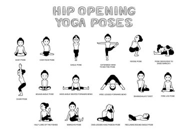 Kalça Açma Yogası Vektör Resimleri Siyah ve Beyaz
