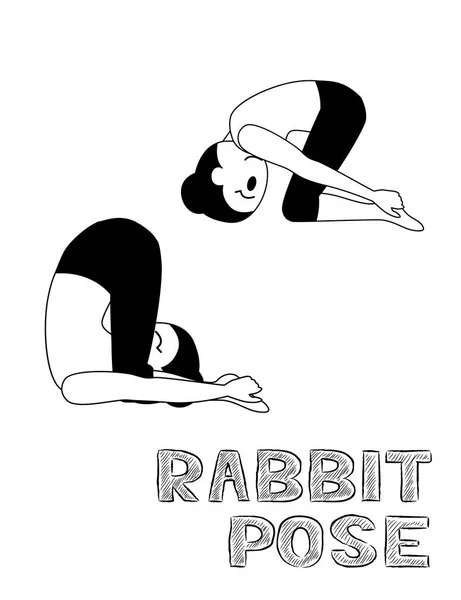 Yoga Rabbit Pose Cartoon Vector Illustration Black White — 스톡 벡터
