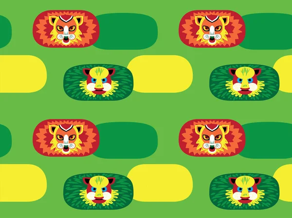 Pohela Boishakh Tiger Mask Vector Illustration Seamless Background Wallpaper Pattern — Stock Vector