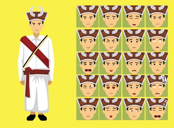 Манґа Style Kachin Rawang Man Clothes Cartoon Character Emotion — стоковий вектор