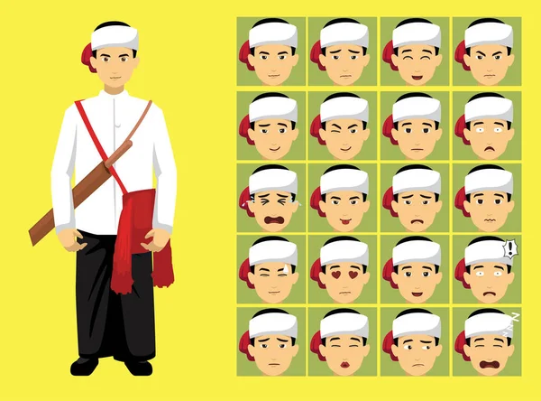 Manga Styl Kachin Zaiwa Azi Muž Oblečení Cartoon Charakter Emotion — Stockový vektor