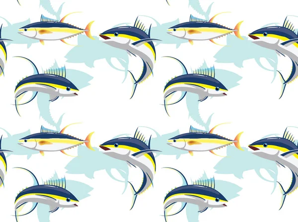 Yellowfin Tuna Cartoon Cute Seamless Pattern Wallpaper Background — Stock Vector