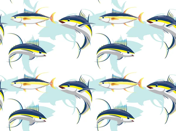 Yellowfin Tonijn Tekenfilm Schattig Naadloos Patroon Wallpaper Achtergrond — Stockvector