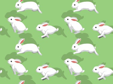 Beyaz Tavşan Sıçrayan Çizgi Film Vektörü Resimleri Kusursuz Duvar Kağıdı 01