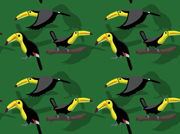 Keel Billed Toucan Cartoon Vector Ilustração Padrão Sem Costura Wallpaper — Vetor de Stock