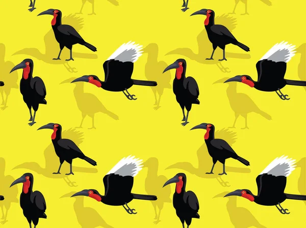 Southern Ground Hornbill Cartoon Vector Illustratie Naadloos Patroon Wallpaper — Stockvector