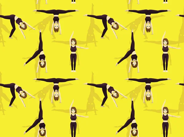 Gymnastic Move Set Cartwheel Cartoon Seamless Background Wallpaper — 스톡 벡터