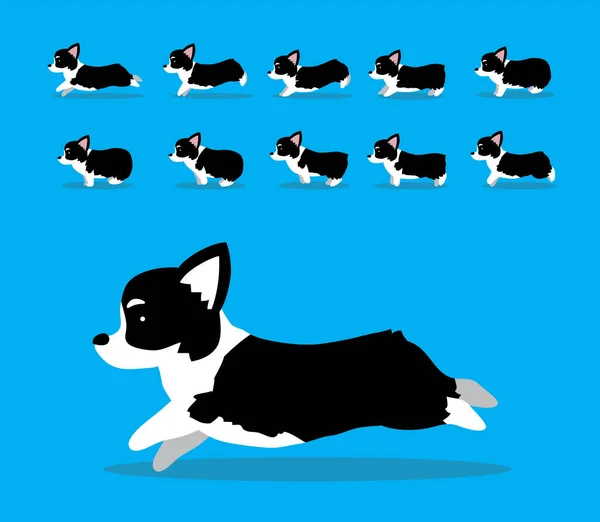 Animación Animal Secuencia Perro Pembroke Galés Corgi Caricatura Vector Negro — Vector de stock