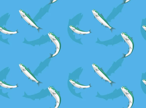 Lachs Springen Fluss Tier Cartoon Nahtlosen Hintergrund Wallpaper — Stockvektor