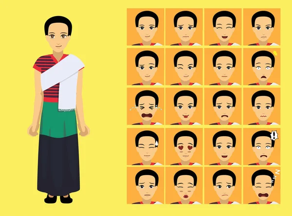 Манга Стиль Мьянма Тай Шань Женщина Одежда Мультфильм Эмоции Характер — стоковый вектор