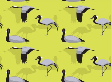 Demoiselle Crane Çizgi Film Vektörü Kusursuz Arkaplan Duvar Kağıdı 01